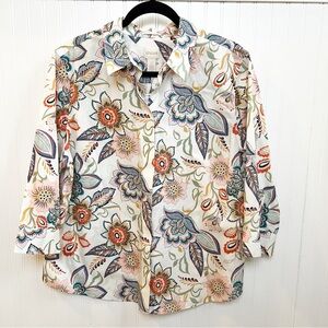 Chico’s No Iron Floral Pop Button-Back Shirt Size 3 = Women’s Size 16 NEW
